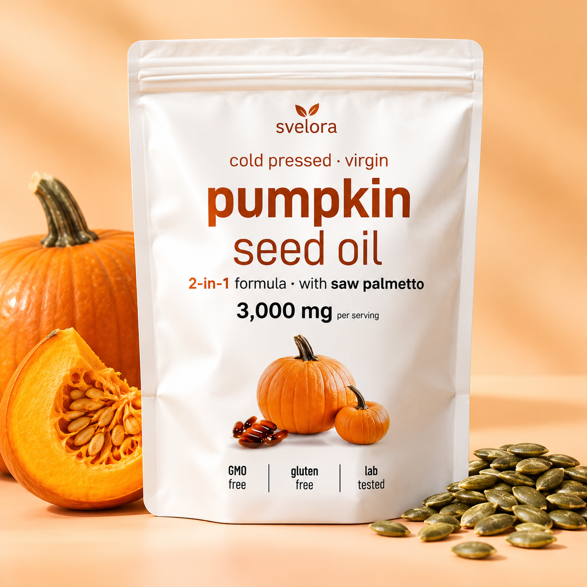 Pumpkin Seed Oil with Saw Palmetto – 3000 mg + 500 mg – 180 Soft Capsules – Cold-Pressed