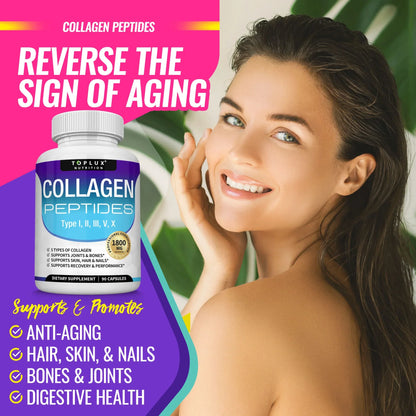 Multi Collagen Peptides 1800mg – 5 Collagen Types – 60 Capsules | 30 Day Supply