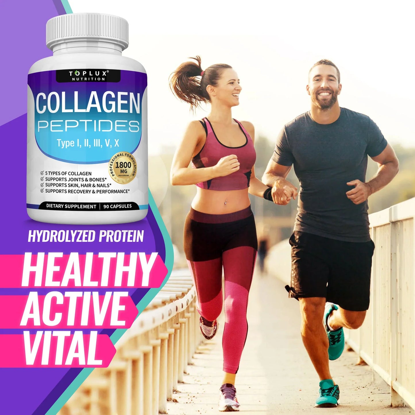 Multi Collagen Peptides 1800mg – 5 Collagen Types – 60 Capsules | 30 Day Supply