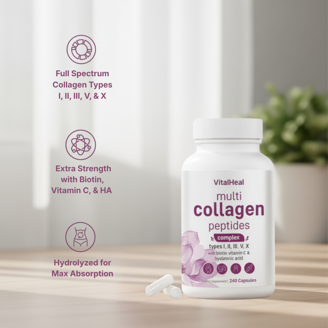 Multi Collagen Peptides 80 days supply - 240 Capsules – Hydrolyzed Collagen with Biotin & Hyaluronic Acid