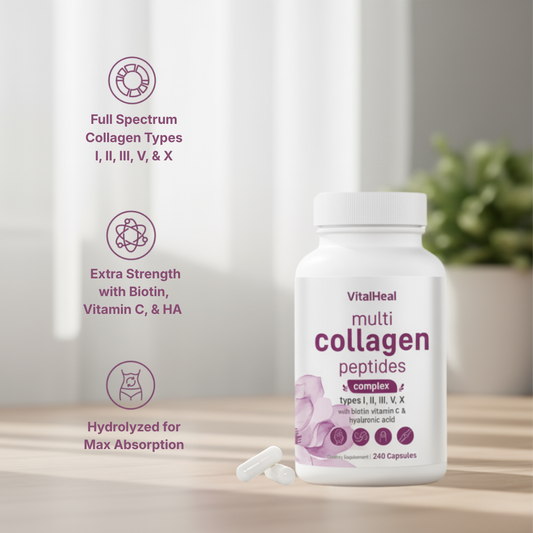 Multi Collagen Peptides 80 days supply - 240 Capsules – Hydrolyzed Collagen with Biotin & Hyaluronic Acid