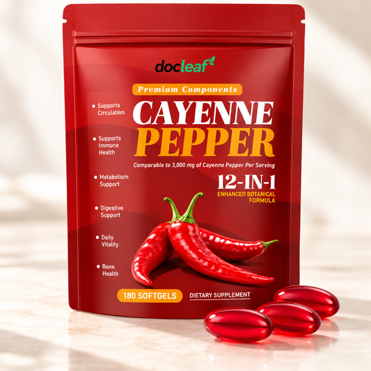 Cayenne Pepper 12-in-1 Capsules – Plant Extract, Vitamin D3, K2 & E, 180 pcs