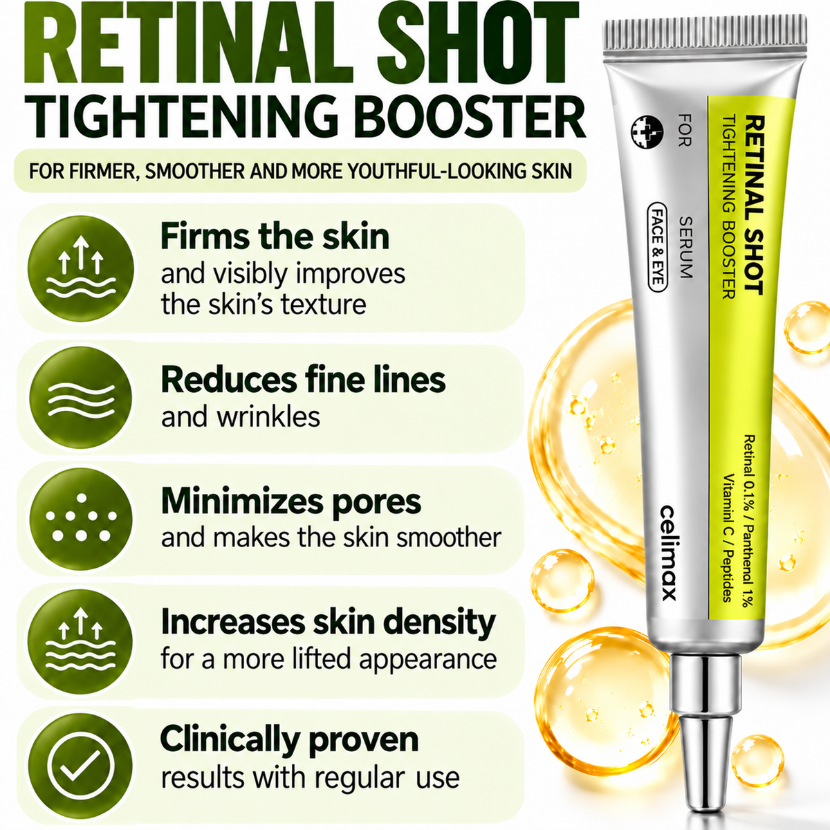 Retinol Shot Tightening Set – 3-piece skincare set with retinal, peptides & panthenol