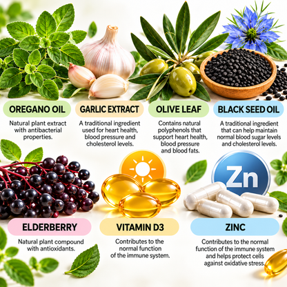 Oregano Oil with Garlic Extract, Olive Leaf & Black Seed Oil – 60 Capsules
