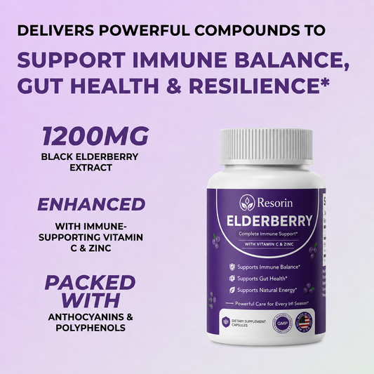 Elderberry 1200mg Complex with Vitamin C & Zinc – 60 Capsules