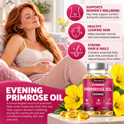 Evening Primrose Oil 1300 mg with GLA – Omega-6 – 60 Softgels