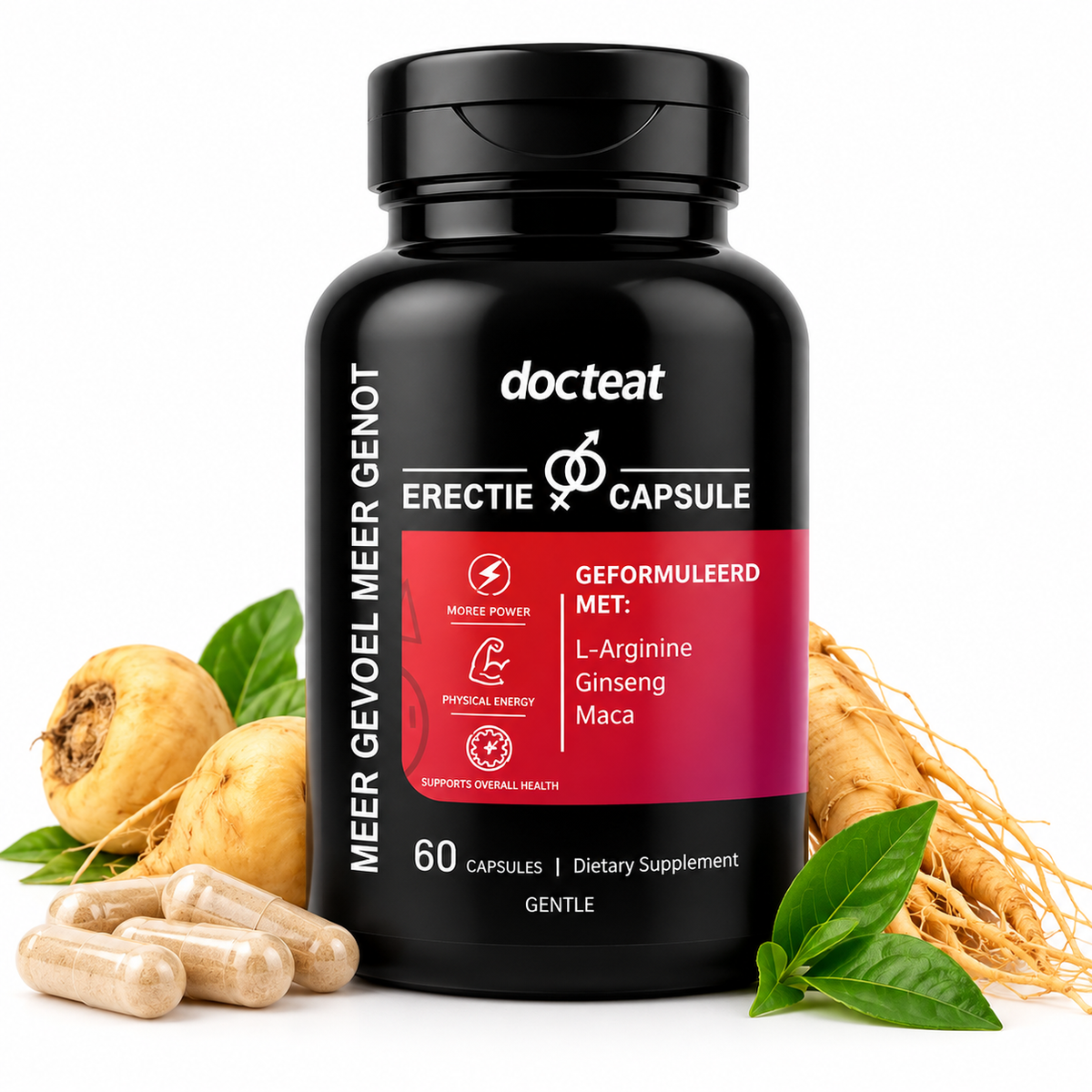 Docteat Men’s Vitality Capsules – L-Arginine, Ginseng & Maca – 60 Capsules