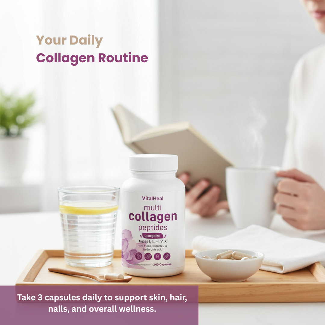 Multi Collagen Peptides 80 days supply - 240 Capsules – Hydrolyzed Collagen with Biotin & Hyaluronic Acid