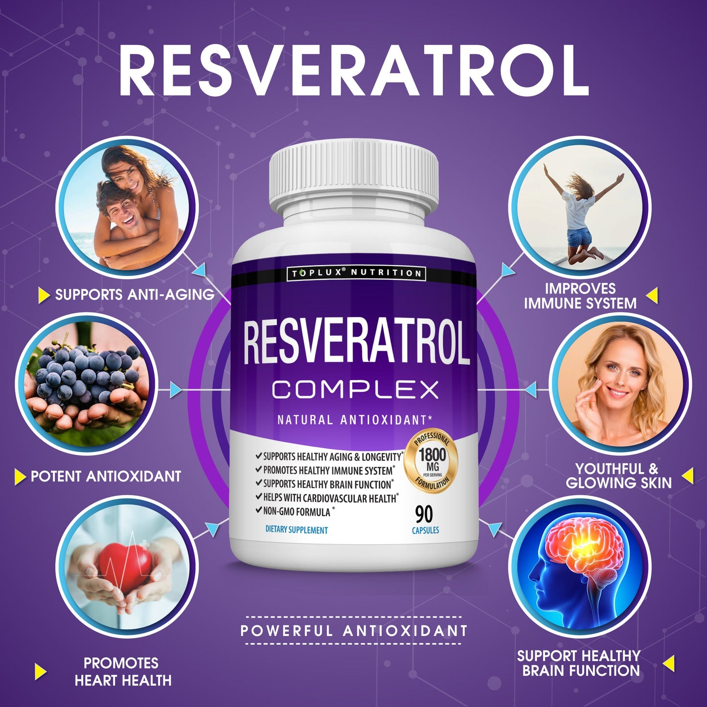 Resveratrol Complex 1800mg – 90 Capsules Dietary Supplement