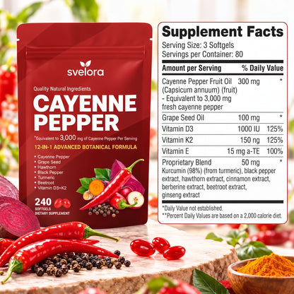 Cayenne Pepper 3000 mg – 12-in-1 Botanical Formula – 240 Softgels
