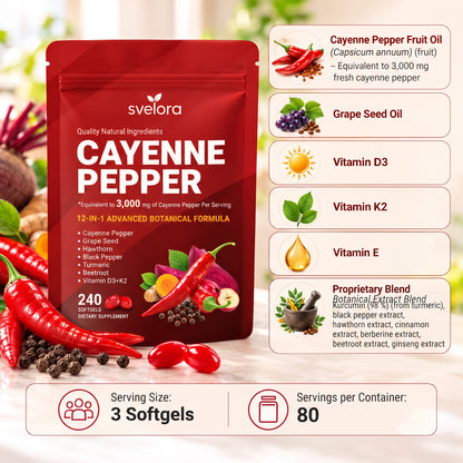 Cayenne Pepper 3000 mg – 12-in-1 Botanical Formula – 240 Softgels
