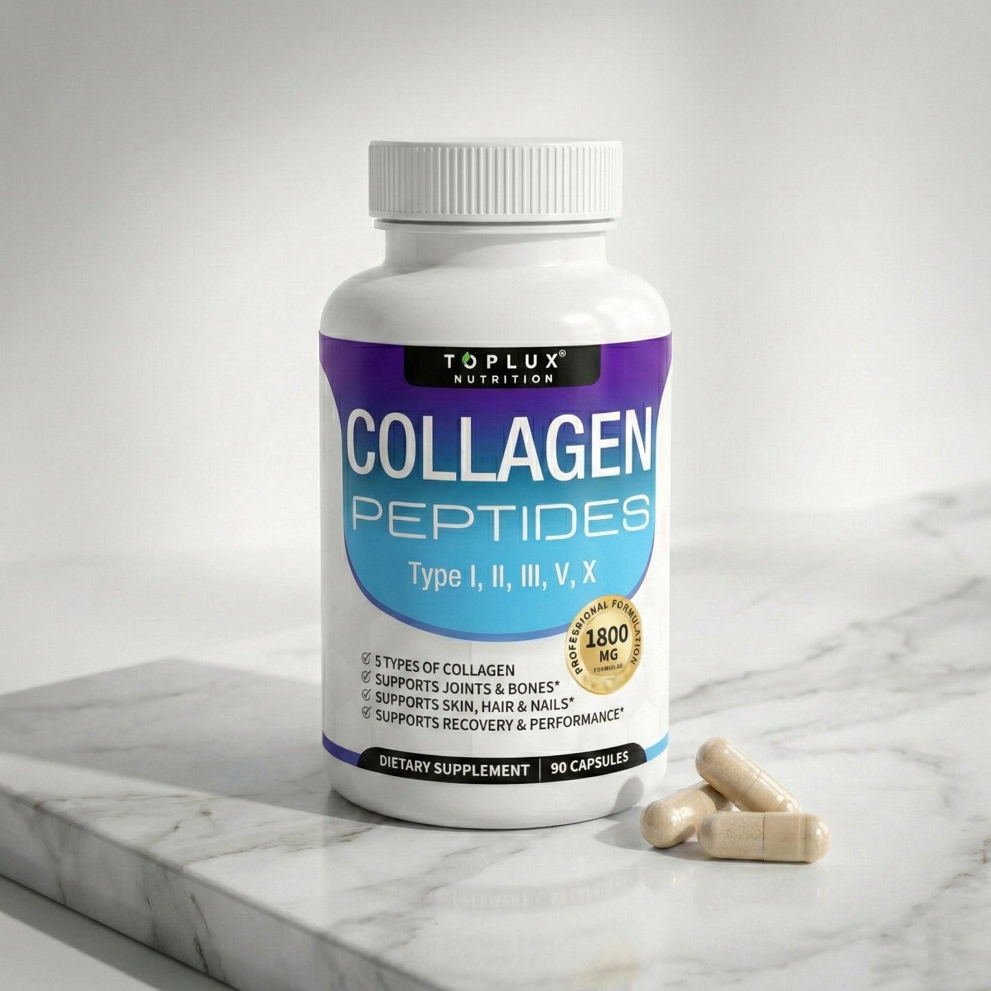 Multi Collagen Peptides 1800mg – 5 Collagen Types – 60 Capsules | 30 Day Supply