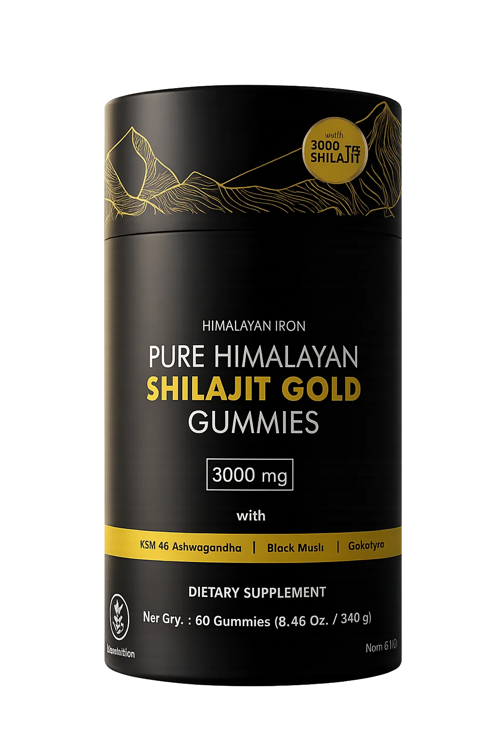 Pure Himalayan Shilajit Gummies 3000mg – KSM-66 Ashwagandha, Black Musli & Gokshura – 60 Gummies